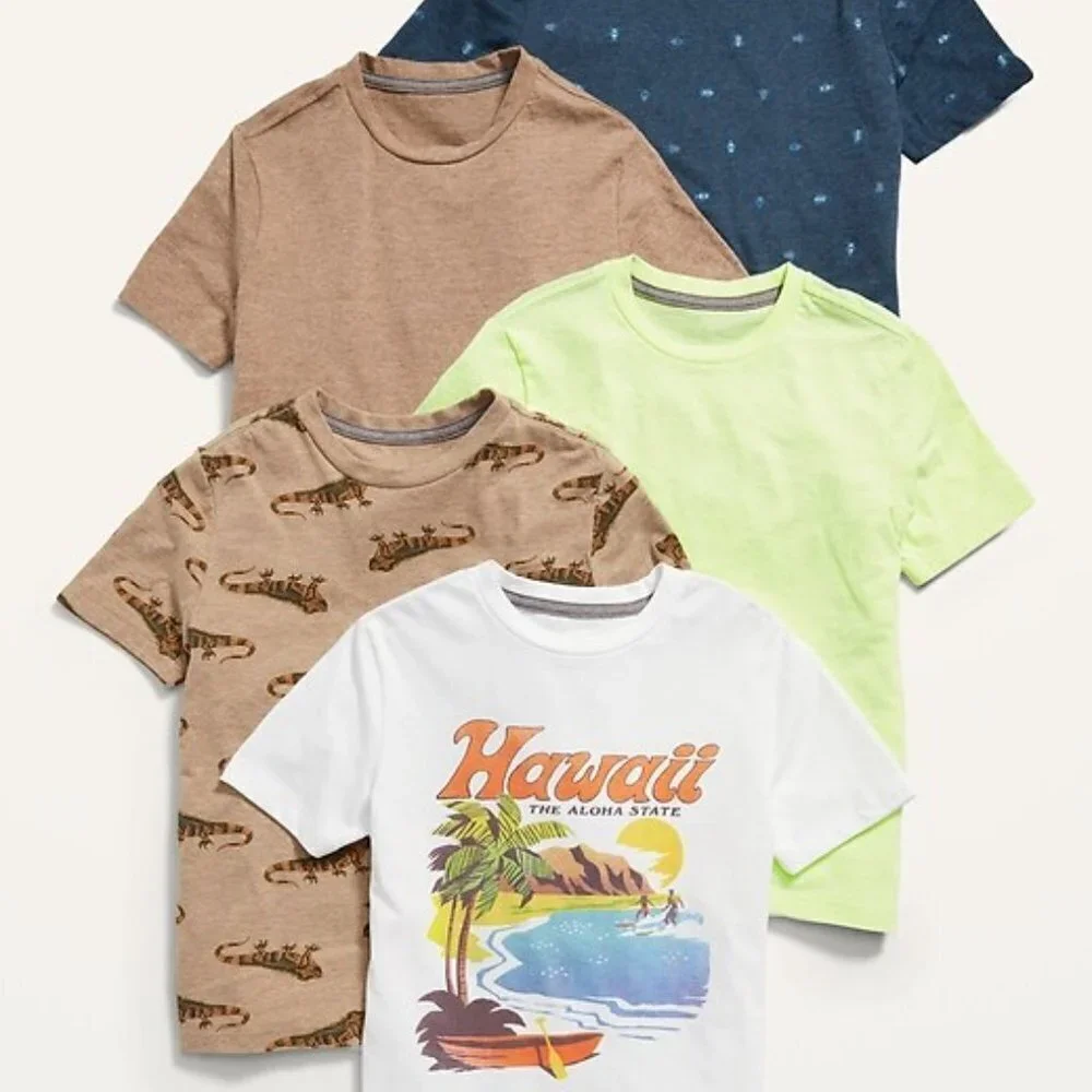 Old Navy NWT Boys XL 14-16 5 Pack Short Sleeve Softest Tees Bug Lion Brown Green